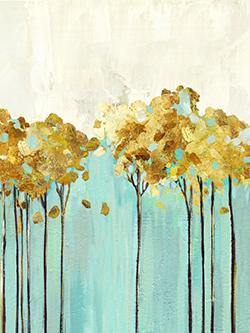 لوحة جدارية الشجر الذهبي وخلفية اللون الازرق
