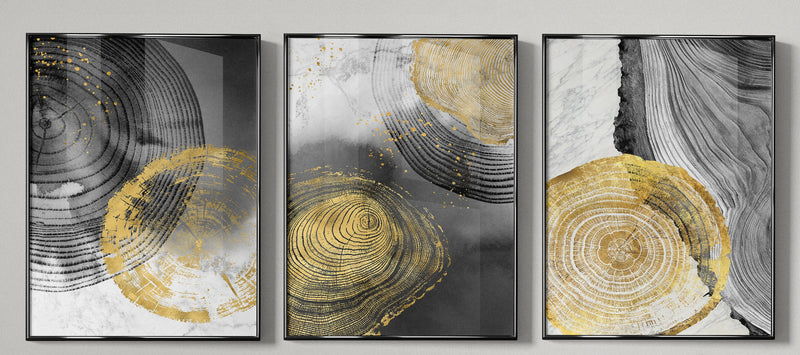 لوحة جدارية خطوط دائرية بلون الاسود والذهبي