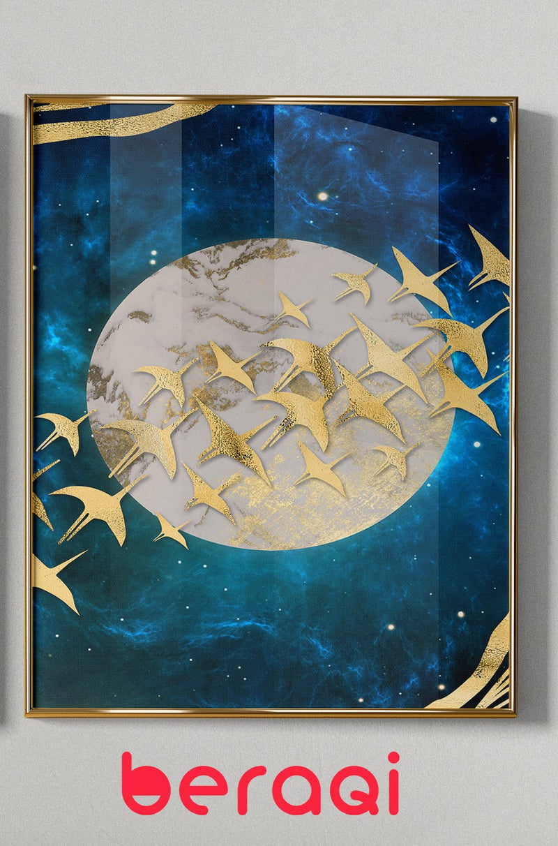 لوحة جدارية طيور فوق القمر