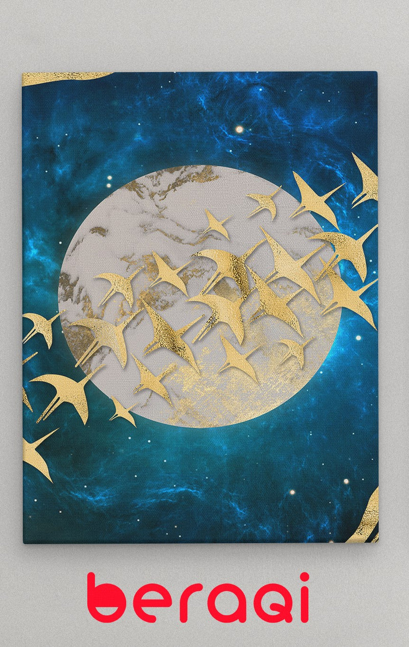 لوحة جدارية طيور فوق القمر