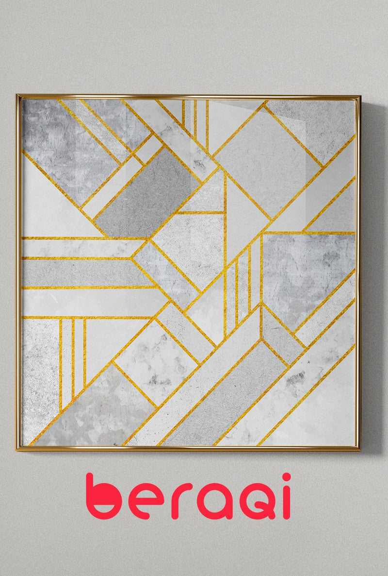 لوحة جدارية هندسية بخطوط ذهبية