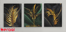 لوحة جدارية نباتات ذهبية بالخلفية الخضراء والسوداء