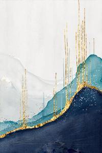 لوحة جدارية الاسود والازرق والرمادي وخطوط الذهب