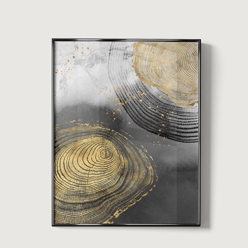 لوحة جدارية خطوط دائرية بلون الاسود والذهبي